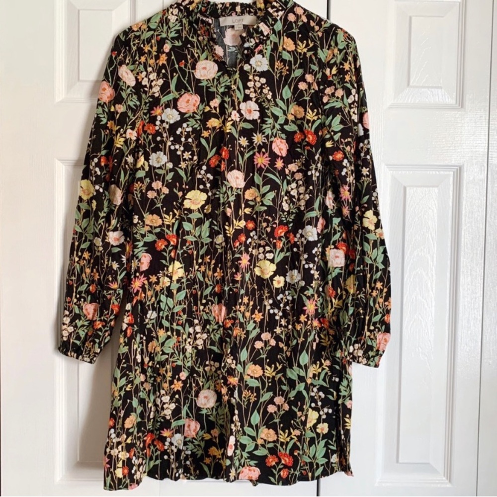 LOFT Long Sleeve Floral Dress Small